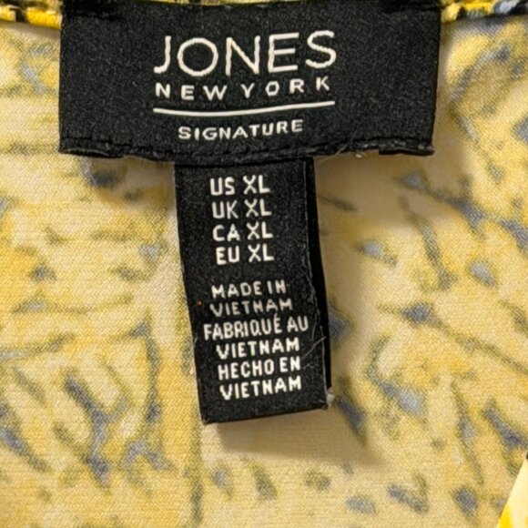 Jones New York Signature Yellow & Black Printed Top Sz XL blouse - Picture 2 of 12